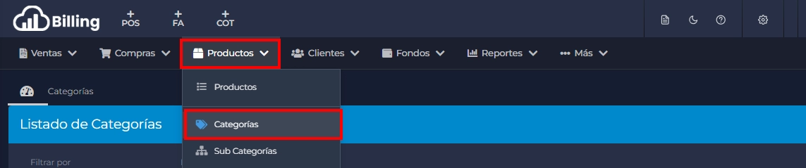Categorías Billing