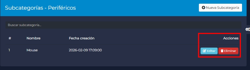 Categorías Billing