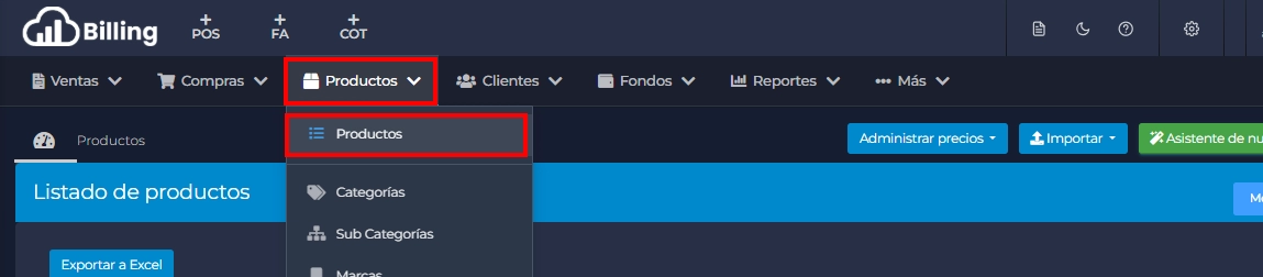 Productos Billing