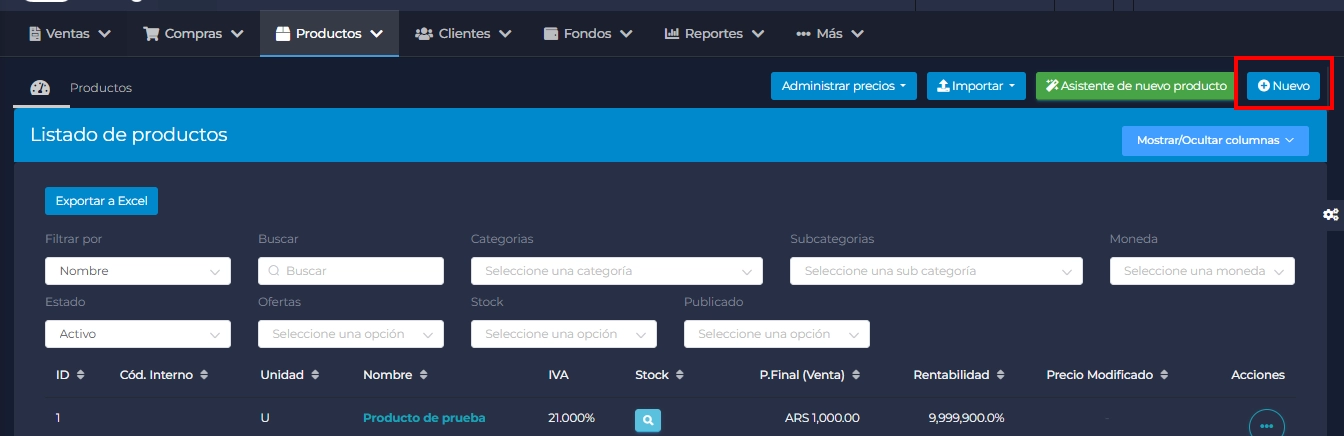 Productos Billing