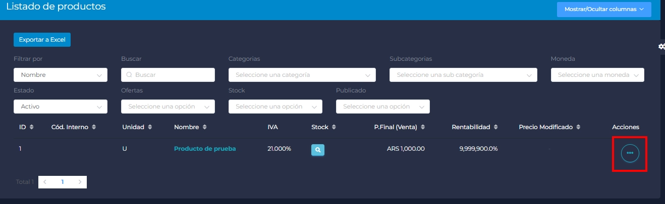 Productos Billing